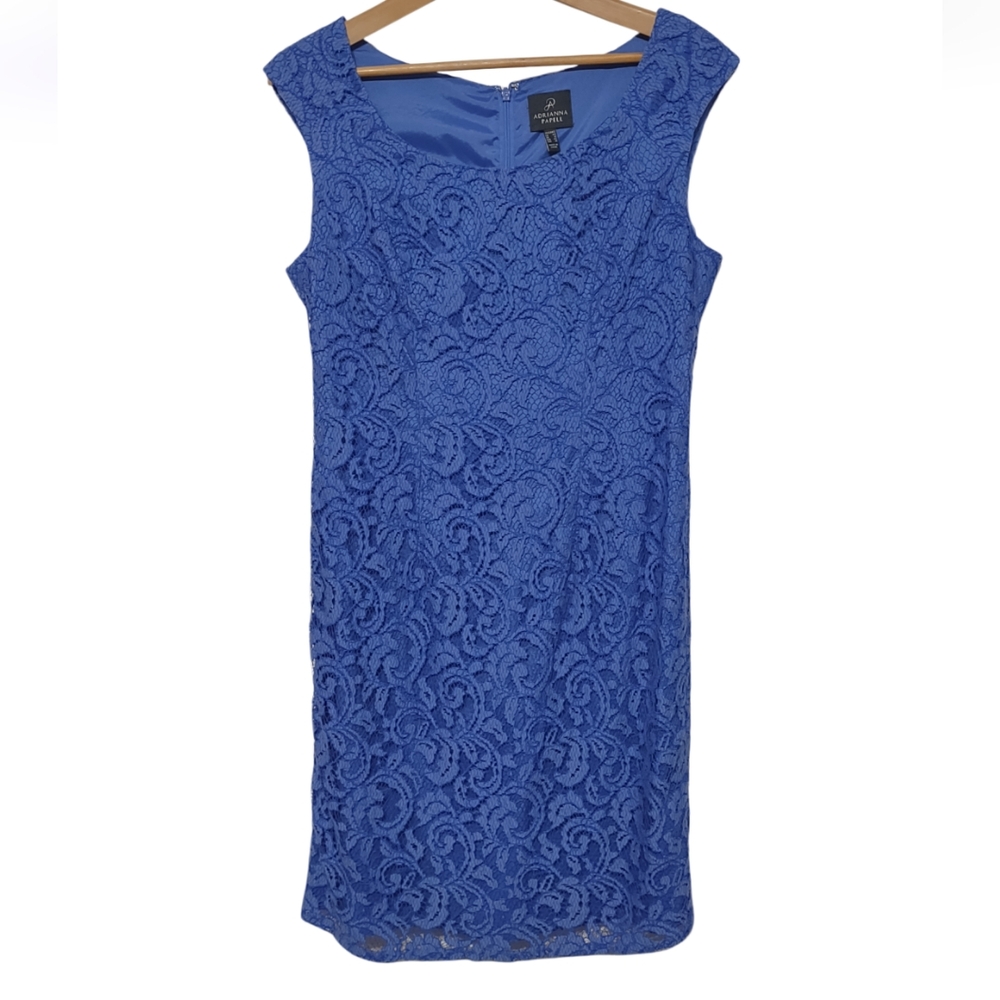 ❤️Sold CCO Adrianna Papell Elegant Blue Lace Dress Size 12 - Picture 4 of 8